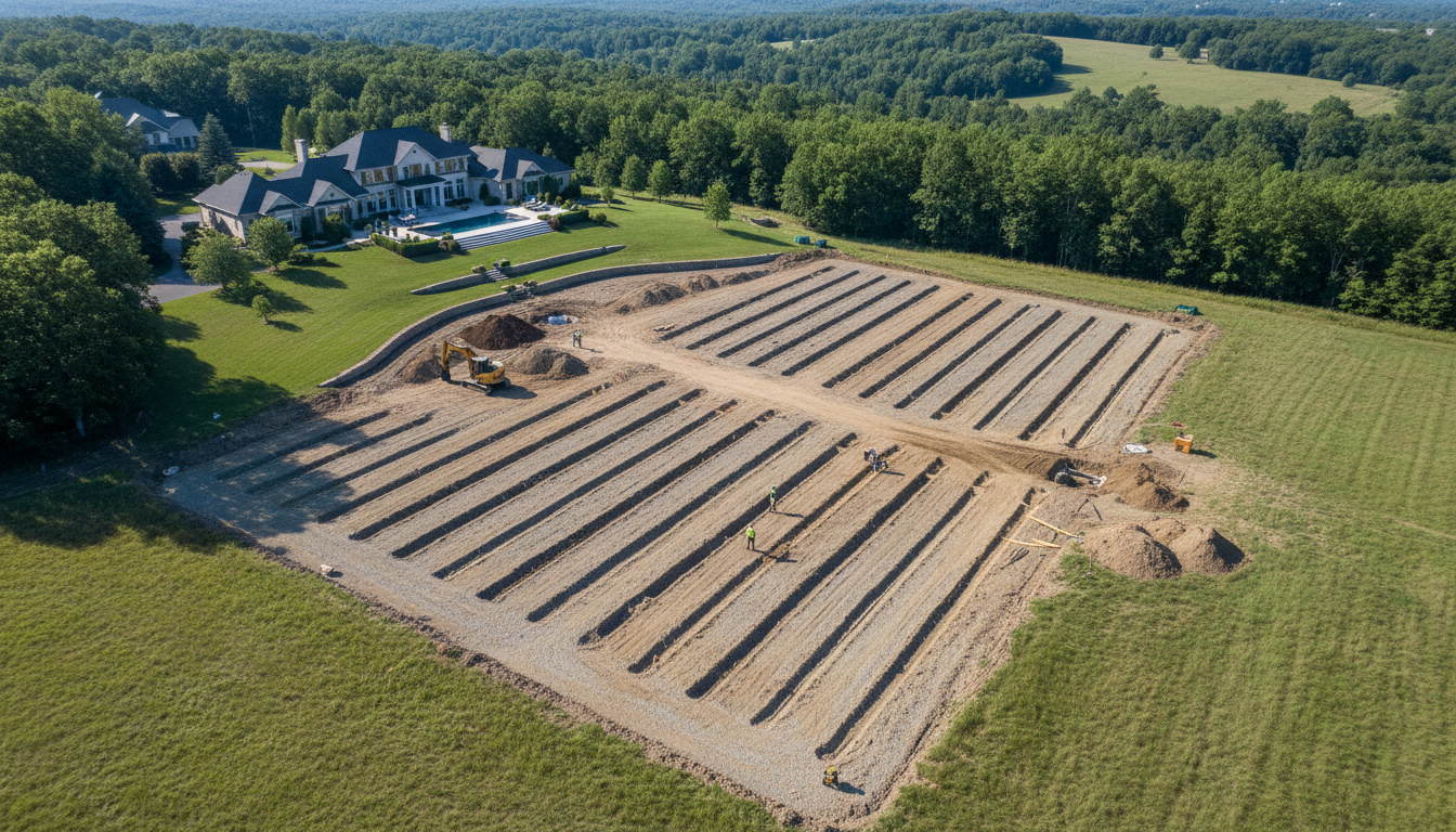 Large scale septic installation aerial view