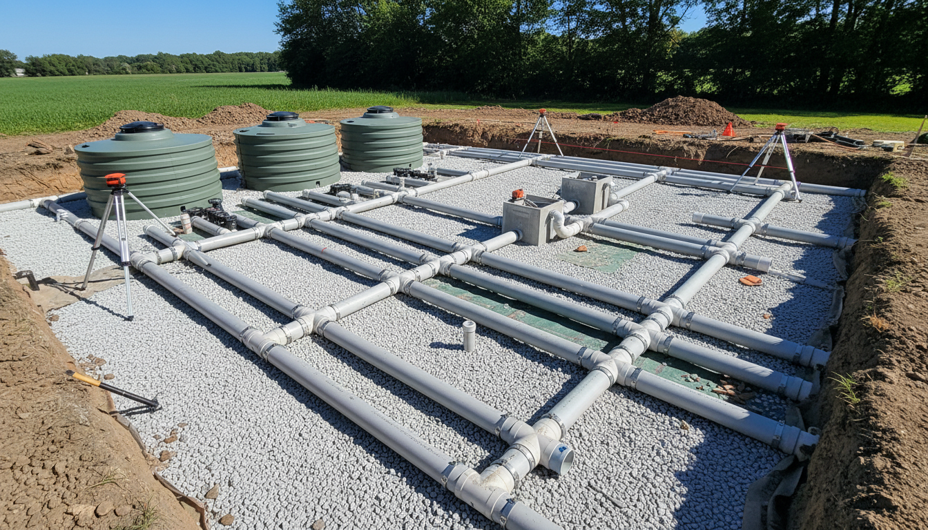 Septic tank piping during installation